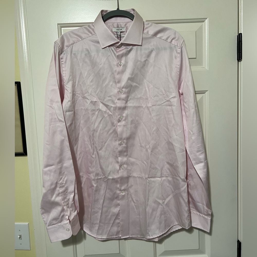 Reiss new slim fit designer silky feel pink dress shirt XL